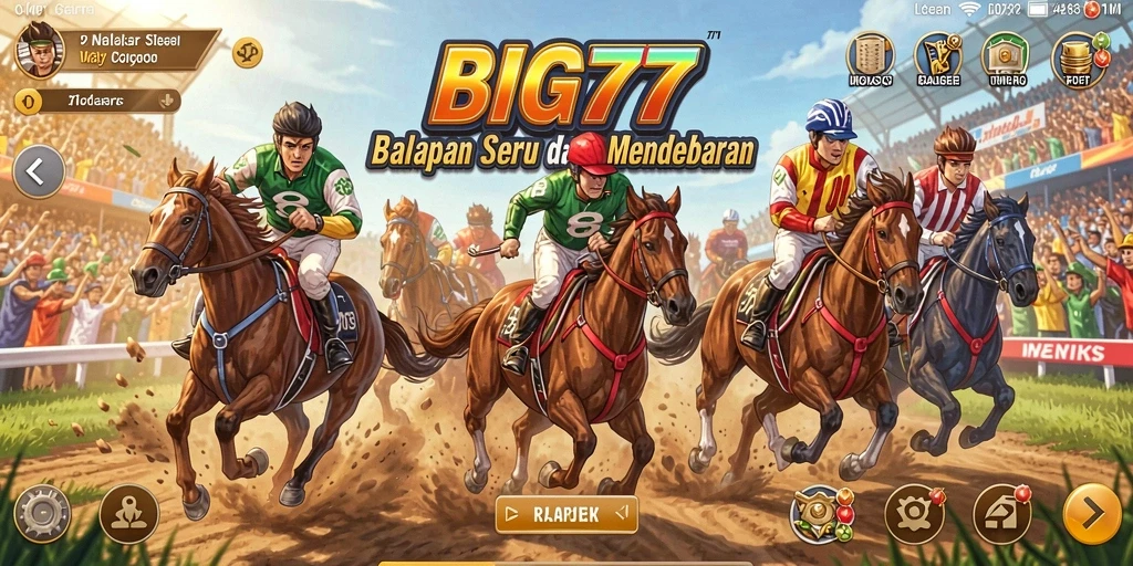 Gameplay mendebarkan dalam balapan seru di BIG77.
