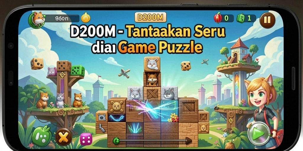 Screenshot gameplay D200M menunjukkan tantangan seru dalam permainan Puzzle.
