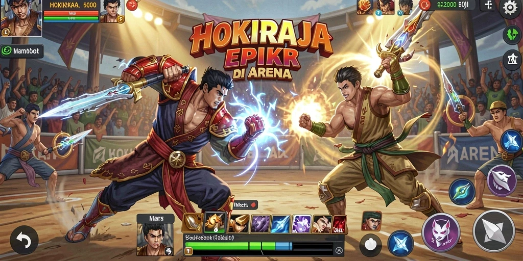 Screenshot HOKIRAJA menampilkan aksi seru dalam pertarungan Fighting.