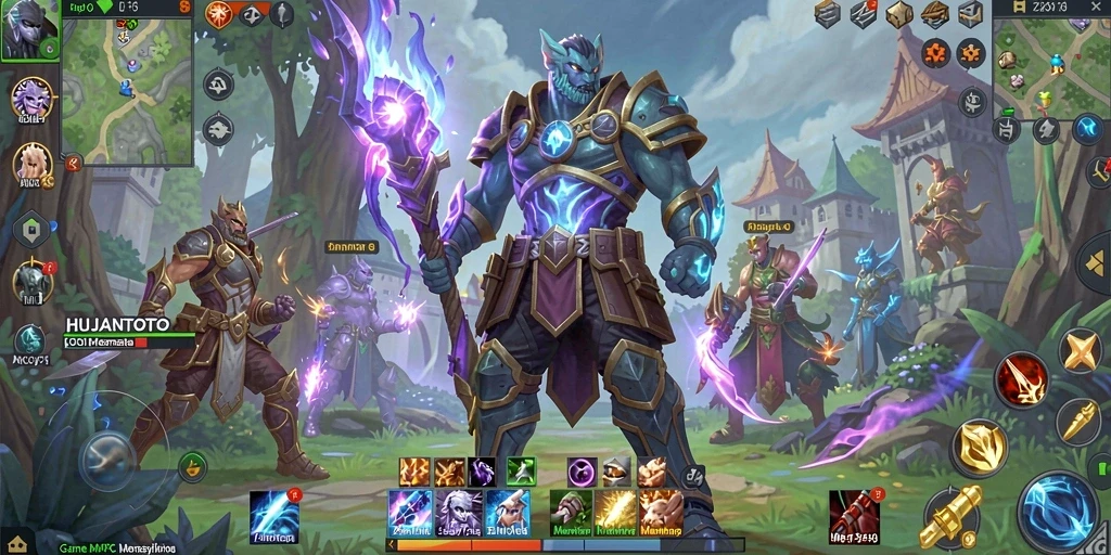 Tangkapan layar memperlihatkan pertempuran seru dalam gameplay HUJANTOTO.