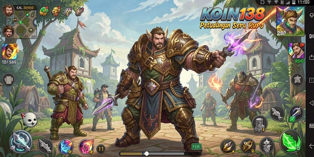 Screenshot gameplay KOIN138 yang menampilkan pertarungan mendebarkan dan eksplorasi dunia RPG.