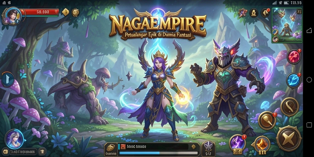 Screenshot gameplay NAGAEMPIRE menampilkan petualangan seru di dunia fantasi.