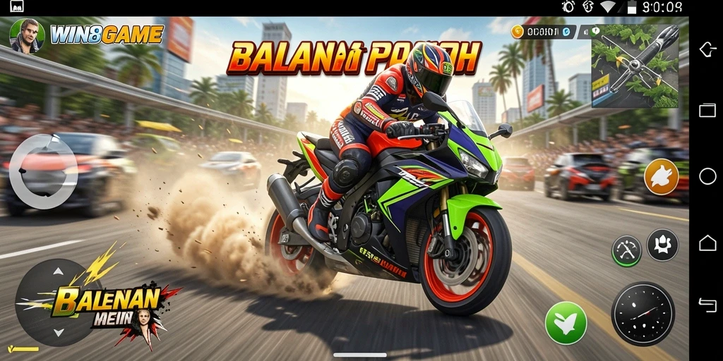 Gameplay seru balapan motor di WIN8GAME.